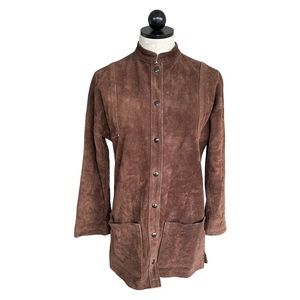 Vintage 1960's Suede Leather Snap Front Jacket Patch Pockets Mandarin Collar M/L